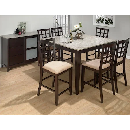 Square Counter Height Table and Gridback Upholstered Stools